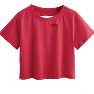 Primary red distressed crop top